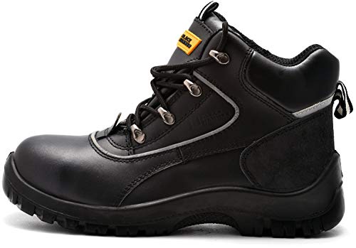 para Hombre de Piel de Botas de Seguridad para Hombre Puntera de Acero de Seguridad Botas de Seguridad S3 SRC Calzado de Trabajo Tobillo Piel 7752 Black Hammer (43 EU)