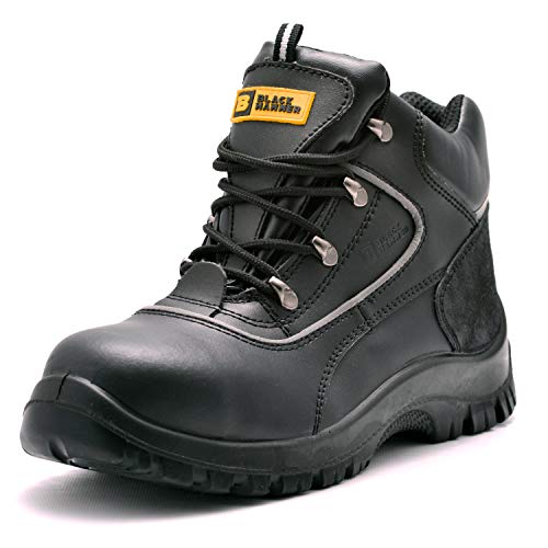 para Hombre de Piel de Botas de Seguridad para Hombre Puntera de Acero de Seguridad Botas de Seguridad S3 SRC Calzado de Trabajo Tobillo Piel 7752 Black Hammer (43 EU)