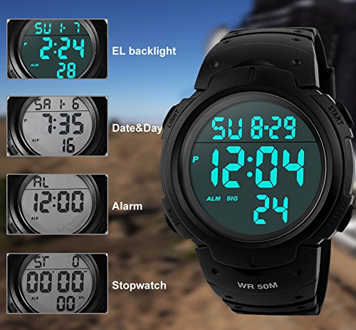 para la práctica de Deportes de los Relojes Digitales - 50 m Impermeable Deporte Reloj con Alarma Cronómetro, Color Negro Big Face Running Reloj de Pulsera con. para la práctica de Deportes de los Relojes Digitales - 50 m Impermeable Deporte Reloj con Alarma Cronómetro, Color Negro Big Face Running Reloj de Pulsera con.