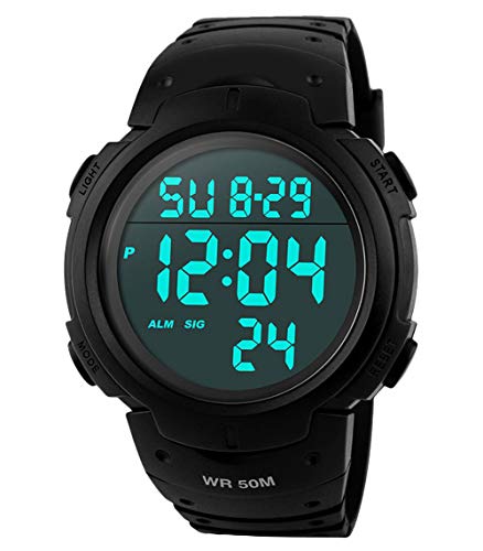 para la práctica de Deportes de los Relojes Digitales - 50 m Impermeable Deporte Reloj con Alarma Cronómetro, Color Negro Big Face Running Reloj de Pulsera con.