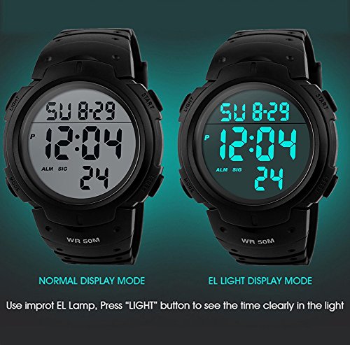 para la práctica de Deportes de los Relojes Digitales - 50 m Impermeable Deporte Reloj con Alarma Cronómetro, Color Negro Big Face Running Reloj de Pulsera con.