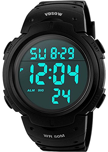 Para la práctica de deportes de los relojes digitales - al aire libre impermeable Deporte Reloj con alarma, Big Face Military muñeca relojes con retroiluminación LED para running hombres - Negro VDSOW