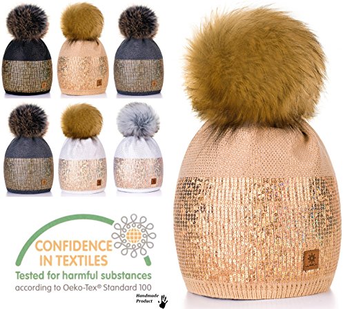 Para Mujer Invierno Más Cálido Sombrero Gorra with Large Pom Pom de la Bola Gorra tejida Gorra Grande Snowboard Ski Bobble Small Crystals Sequins 4sold (Beige) Para Mujer Invierno Más Cálido Sombrero Gorra with Large Pom Pom de la Bola Gorra tejida Gorra Grande Snowboard Ski Bobble Small Crystals Sequins 4sold (Beige)