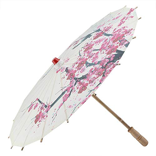 Paraguas de papel, Retráctil clásico hecho a mano aceite papel paraguas pintura accesorios de baile a prueba de lluvia sombrilla con flores de ciruelo y mango de madera
