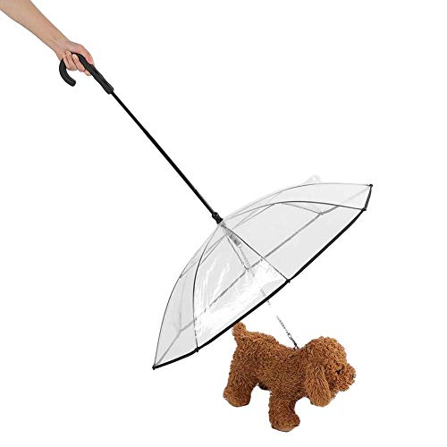 Paraguas para mascotas Transparente Impermeable Paraguas para perros con correa Ensamblar suministros para mascotas a prueba de lluvia al aire libre para días lluviosos y nevados(Transparente)