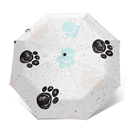 Paraguas Plegable Automático Impermeable Cartel de Pista de Pata de Perro Doodle,Paraguas De Viaje Compacto A Prueba De Viento, Folding Umbrella, Dosel Reforzado, Mango Ergonómico