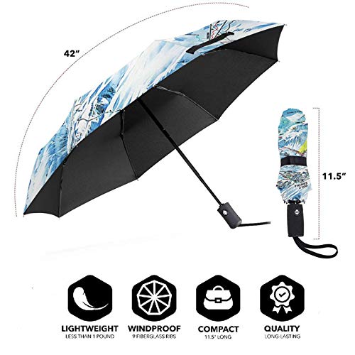 Paraguas Plegable Automático Impermeable Mapa de Pistas de Tignes, Paraguas De Viaje Compacto a Prueba De Viento, Folding Umbrella, Dosel Reforzado, Mango Ergonómico