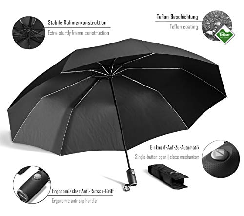 Paraguas Plegable con Teflón Impermeable - Abrir y Cerrar Automático con 9 Varillas a Prueba de Viento hasta 140km/h – Robusto Pequeño Ligero Resistente para Niños y Adultos, Hombres y Mujeres Paraguas Plegable con Teflón Impermeable - Abrir y Cerrar Automático con 9 Varillas a Prueba de Viento hasta 140km/h – Robusto Pequeño Ligero Resistente para Niños y Adultos, Hombres y Mujeres