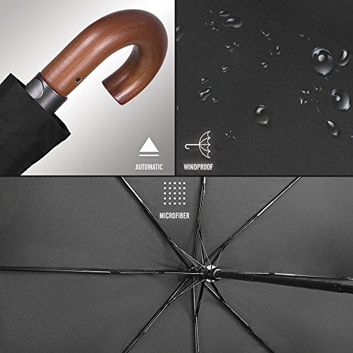 Paraguas Plegable Negro Mango Curvo Madera Hombre - Paraguas Compacto Corto de Viaje Practico y Elegante - Antiviento Resistente Automático - Diametro 104 cm - Perletti (Mango Curvo de Madera) Paraguas Plegable Negro Mango Curvo Madera Hombre - Paraguas Compacto Corto de Viaje Practico y Elegante - Antiviento Resistente Automático - Diametro 104 cm - Perletti (Mango Curvo de Madera)