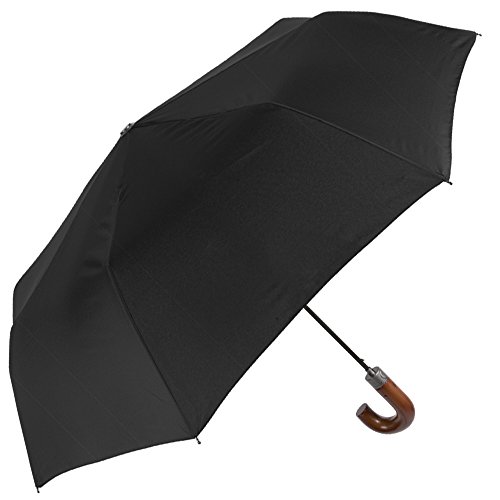 Paraguas Plegable Negro Mango Curvo Madera Hombre - Paraguas Compacto Corto de Viaje Practico y Elegante - Antiviento Resistente Automático - Diametro 104 cm - Perletti (Mango Curvo de Madera) Paraguas Plegable Negro Mango Curvo Madera Hombre - Paraguas Compacto Corto de Viaje Practico y Elegante - Antiviento Resistente Automático - Diametro 104 cm - Perletti (Mango Curvo de Madera)