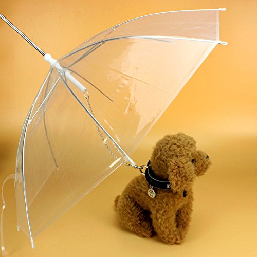 Paraguas transparente y plegable de 50,1 cm con correa para perros y mascotas pequeños ideal para la lluvia, la nieve y un clima húmedo