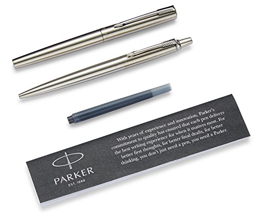 PARKER Jotter estuche con pluma estilográfica y bolígrafo de la colección British, acero inoxidable con adornos cromados (1978324)