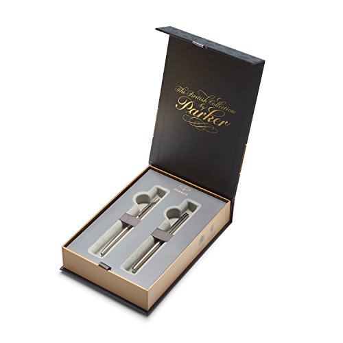 PARKER Jotter estuche con pluma estilográfica y bolígrafo de la colección British, acero inoxidable con adornos cromados (1978324)