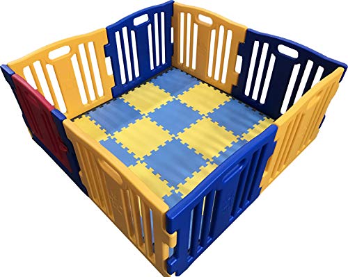 Parque de Bebe XL 8 Piezas Star Ibaby Play Twin/Incluye alfombra puzzle 16 piezas/Multiples Formas de Montaje
