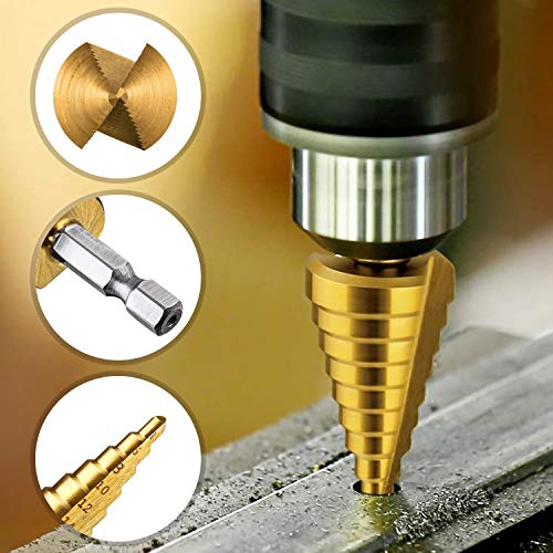 Paso Brocas Escalonadas & HSS Cobalto Brocas Helicoidales & Titanio Brocas, Vástago Hexagonal, 4-12/4-20/4-32mm, con Punzón Central Automático, Cortador de Agujeros para Madera Plástico Metal etc Paso Brocas Escalonadas & HSS Cobalto Brocas Helicoidales & Titanio Brocas, Vástago Hexagonal, 4-12/4-20/4-32mm, con Punzón Central Automático, Cortador de Agujeros para Madera Plástico Metal etc