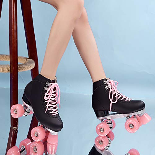 Patines de velocidad para mujeres adultas 4 ruedas exteriores retro zapatillas de monopatín Quad 2 línea para las niñas (Color: negro, talla 44)