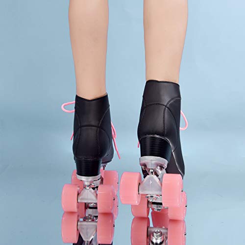 Patines de velocidad para mujeres adultas 4 ruedas exteriores retro zapatillas de monopatín Quad 2 línea para las niñas (Color: negro, talla 44)