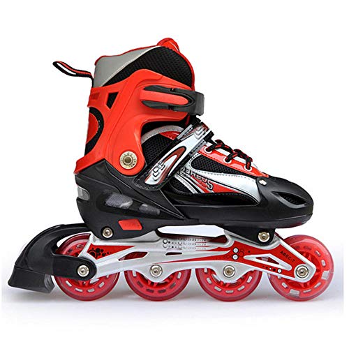 Patines en Línea Ajustables Patines de Ruedas Para Niños y Adultos Soporte de Aluminio Con Ruedas de Destello Completo Ejercicio Niños Niñas Hombres y Mujeres Patines en Línea Rojo_L (Ue: 37-41)