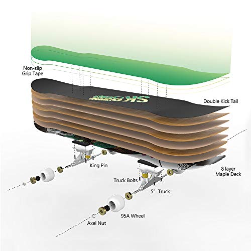 Patinetas para principiantes, patineta completa con rodamiento ABEC 7, rueda 95A, cubierta de arce de 8 capas para adolescentes y adultos, patineta doble Kick Deck Concave Cruiser Trick