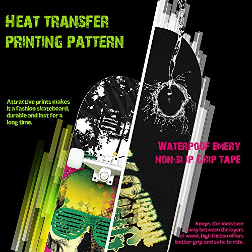 Patinetas para principiantes, patineta completa con rodamiento ABEC 7, rueda 95A, cubierta de arce de 8 capas para adolescentes y adultos, patineta doble Kick Deck Concave Cruiser Trick Patinetas para principiantes, patineta completa con rodamiento ABEC 7, rueda 95A, cubierta de arce de 8 capas para adolescentes y adultos, patineta doble Kick Deck Concave Cruiser Trick