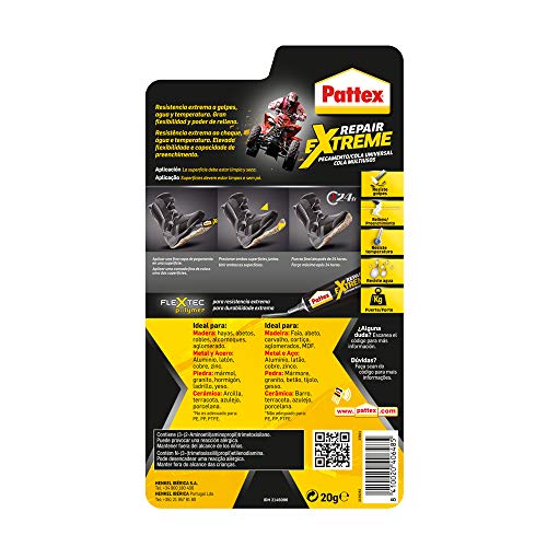 Pattex Repair Extreme, pegamento multiusos que no contrae, pegamento resistente a las vibraciones, pegamento extrafuerte para interiores y exteriores, 1 x 20 g, tubo Pattex Repair Extreme, pegamento multiusos que no contrae, pegamento resistente a las vibraciones, pegamento extrafuerte para interiores y exteriores, 1 x 20 g, tubo