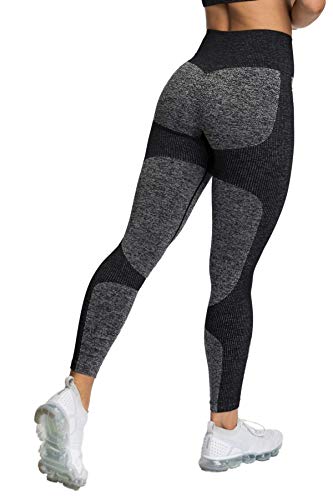 Pau1Hami1ton Sin Costura Leggins Mujer, Mallas Fitness Push Up Pantalones Deporte Running Yoga GP-15(Black,S)