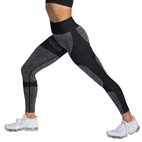 Pau1Hami1ton Sin Costura Leggins Mujer, Mallas Fitness Push Up Pantalones Deporte Running Yoga GP-15(Black,S)