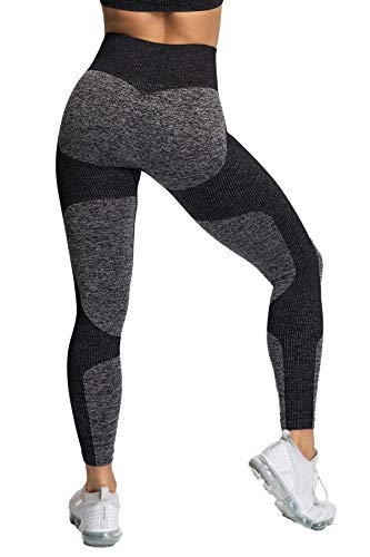 Pau1Hami1ton Sin Costura Leggins Mujer, Mallas Fitness Push Up Pantalones Deporte Running Yoga GP-15(Black,S)