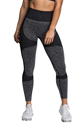 Pau1Hami1ton Sin Costura Leggins Mujer, Mallas Fitness Push Up Pantalones Deporte Running Yoga GP-15(Black,S)