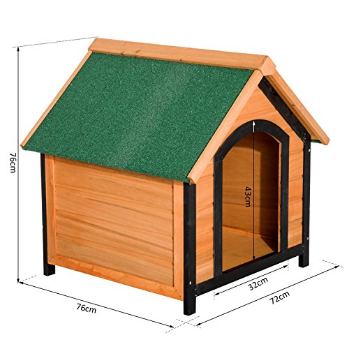 Pawhut Caseta de Madera Maciza para Perro Casa de Perro Impermeable con Patas Elevadas para Interior y Exterior 72x76x76cm