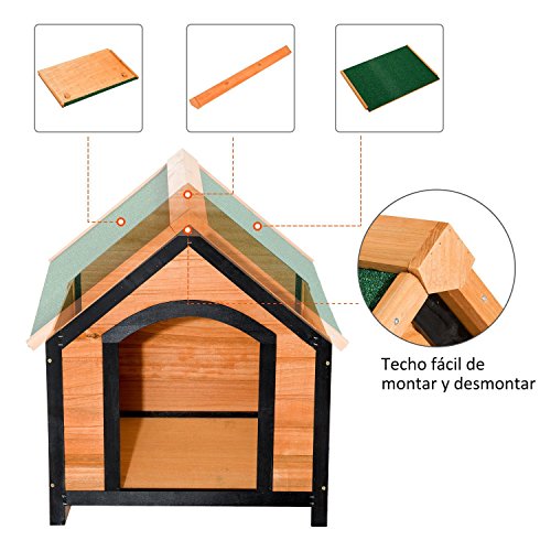 Pawhut Caseta de Madera Maciza para Perro Casa de Perro Impermeable con Patas Elevadas para Interior y Exterior 72x76x76cm