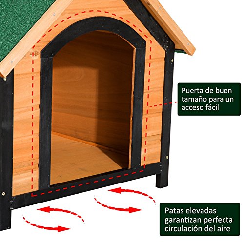 Pawhut Caseta de Madera Maciza para Perro Casa de Perro Impermeable con Patas Elevadas para Interior y Exterior 72x76x76cm