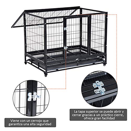 PawHut Jaula de Metal para Mascotas Tipo Perro Grande con Ruedas y Bandeja Extraíble 92x62x75cm PawHut Jaula de Metal para Mascotas Tipo Perro Grande con Ruedas y Bandeja Extraíble 92x62x75cm