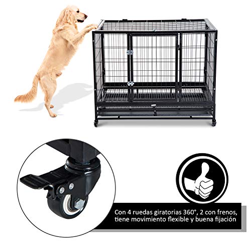 PawHut Jaula de Metal para Mascotas Tipo Perro Grande con Ruedas y Bandeja Extraíble 92x62x75cm PawHut Jaula de Metal para Mascotas Tipo Perro Grande con Ruedas y Bandeja Extraíble 92x62x75cm