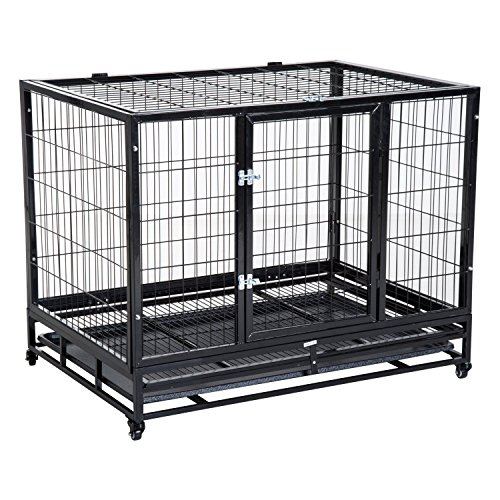 PawHut Jaula de Metal para Mascotas Tipo Perro Grande con Ruedas y Bandeja Extraíble 92x62x75cm PawHut Jaula de Metal para Mascotas Tipo Perro Grande con Ruedas y Bandeja Extraíble 92x62x75cm