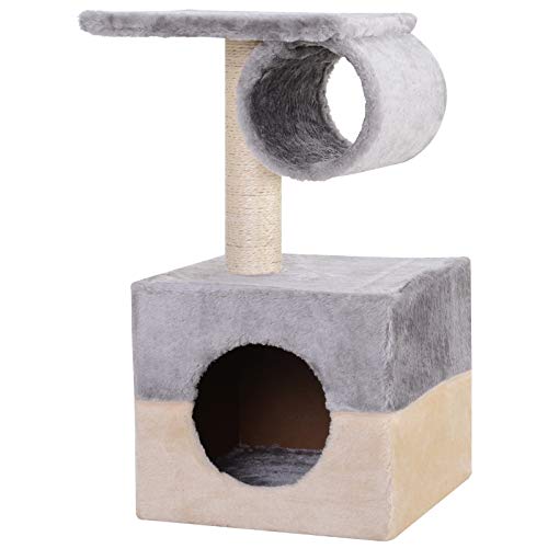 PawHut Rascador Árbol para Gatos Poste Centro 31x31x58cm Arañar Dormir Jugar Felpa Casa Cama