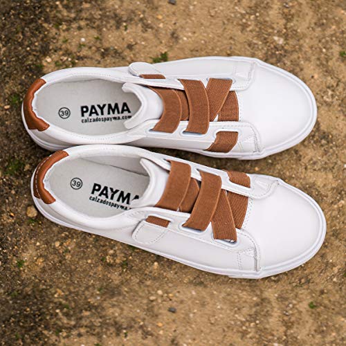 PAYMA - Zapatillas Bambas Deportivas Plataforma Mujer. Tenis Deporte, Casual y Caminar. Cierre Elastico y Velcro. Blancas y Animal Print