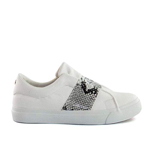 PAYMA - Zapatillas Bambas Deportivas Plataforma Mujer. Tenis Deporte, Casual y Caminar. Cierre Elastico y Velcro. Blancas y Animal Print