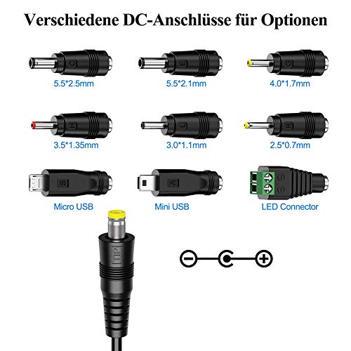 PChero 30W Fuente de Alimentación Universal de AC DC 3V / 4,5V / 5V / 6V / 7,5V / 9V / 12V, con 9pcs Adaptador de Punta de DC y Ranura USB - 2000mA