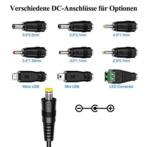 PChero 30W Fuente de Alimentación Universal de AC DC 3V / 4,5V / 5V / 6V / 7,5V / 9V / 12V, con 9pcs Adaptador de Punta de DC y Ranura USB - 2000mA