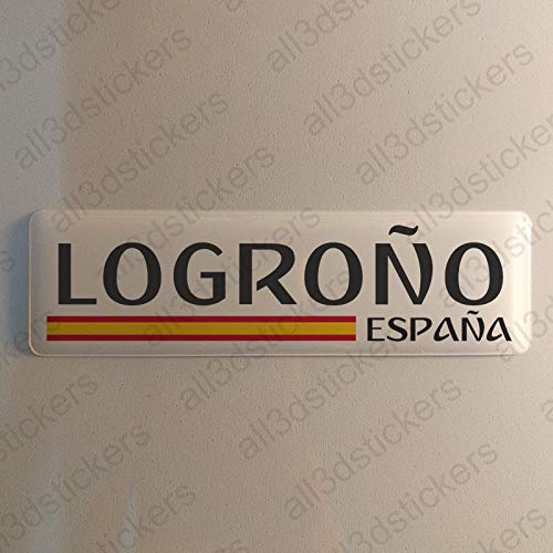 Pegatina Logroño España Resina, Pegatina Relieve 3D Bandera Logroño España 120x30mm Adhesivo Vinilo