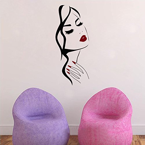 Pegatina pared vinilo silueta cara 38 x 90 cm para peluquerias salones de belleza spa manicura salon dormitorio de OPEN BUY Pegatina pared vinilo silueta cara 38 x 90 cm para peluquerias salones de belleza spa manicura salon dormitorio de OPEN BUY