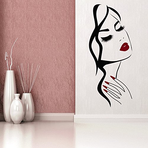 Pegatina pared vinilo silueta cara 38 x 90 cm para peluquerias salones de belleza spa manicura salon dormitorio de OPEN BUY