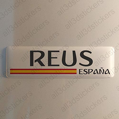 Pegatina Reus España Resina, Pegatina Relieve 3D Bandera Reus España 120x30mm Adhesivo Vinilo