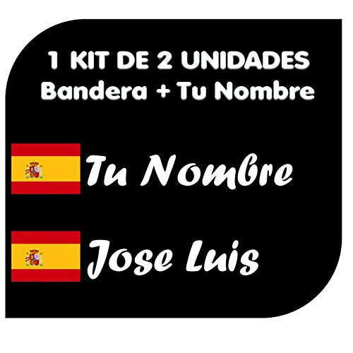 Pegatina Vinilo Bandera España + tu Nombre - Bici, Casco, Pala De Padel, Monopatin, Coche, Moto, etc. Kit de Dos Vinilos (Pack Fuentes 1)