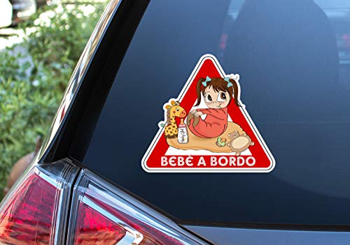 Pegatina Vinilo Bebe niña a Bordo, Baby girl on Board. Adhesivo vinilo para coche. (16x18cm)