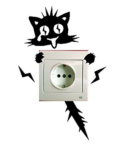 Pegatina vinilo pared interruptor enchufe, gato electrocutado, ref:k228