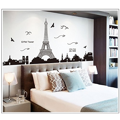 Pegatinas de pared arte-calcomanías de pared-pegatina murales 60 * 90cm París Torre Eiffel para el hogar dormitorio oficina, Wall paper para niños y niñas