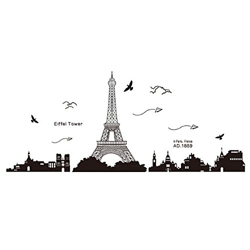 Pegatinas de pared arte-calcomanías de pared-pegatina murales 60 * 90cm París Torre Eiffel para el hogar dormitorio oficina, Wall paper para niños y niñas