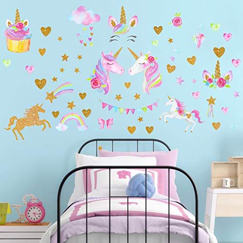 Pegatinas de pared de unicornio para niñas niños dormitorio, Qkurt Etiqueta casera de vinilo grande para niños sala dormitorio niñas habitación decoración